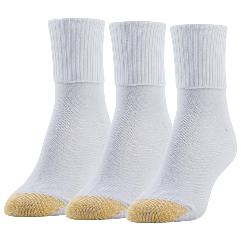GOLDTOE Women's Providence Turn Cuff Socks, 3-Pairs, White, Shoe Size: 6-9 - Image 1